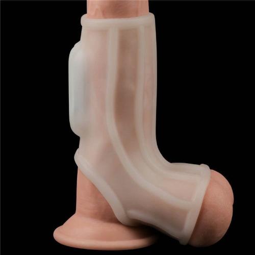 Μανίκι Πέους με Δαχτυλίδι & Δόνηση - Vibrating Silk Knights Ring with Scrotum Sleeve (White) II