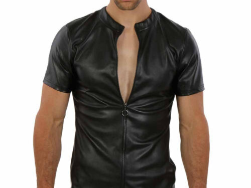 T-shirts Maύρο με Φερμουάρ Με όψη Leather Small- Medium