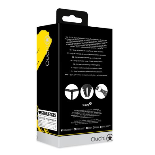 Ouch PU Leather Chastity Thong with Chain Detail - Black - Image 3