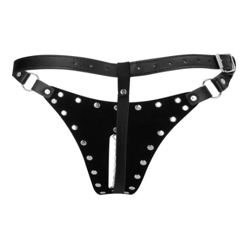 Ouch PU Leather Chastity Thong with Chain Detail - Black - Image 5