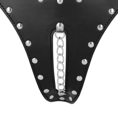 Ouch PU Leather Chastity Thong with Chain Detail - Black - Image 6