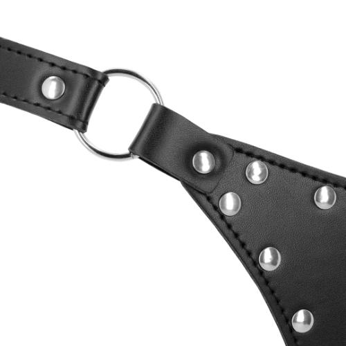 Ouch PU Leather Chastity Thong with Chain Detail - Black - Image 7