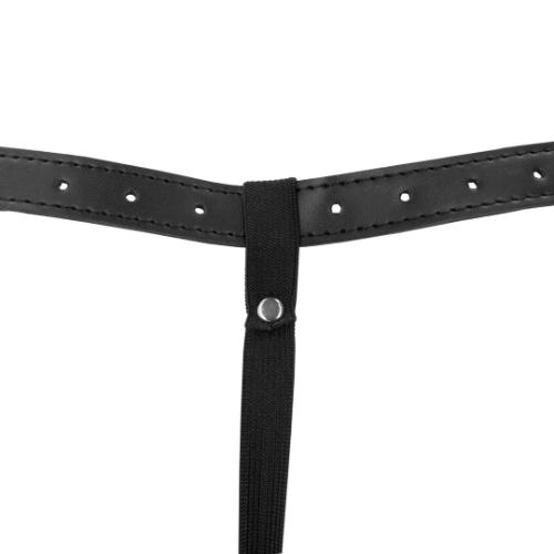 Ouch PU Leather Chastity Thong with Chain Detail - Black - Image 8