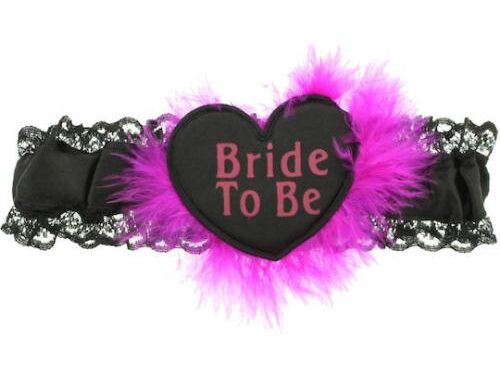 Ζαρτιέρα Με Δαντέλα - Black & Fuchia Heart Bride to Be Garters with Faux Fur