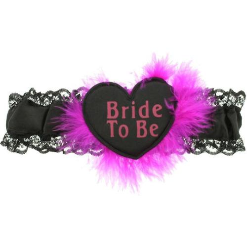 Ζαρτιέρα Με Δαντέλα - Black & Fuchia Heart Bride to Be Garters with Faux Fur